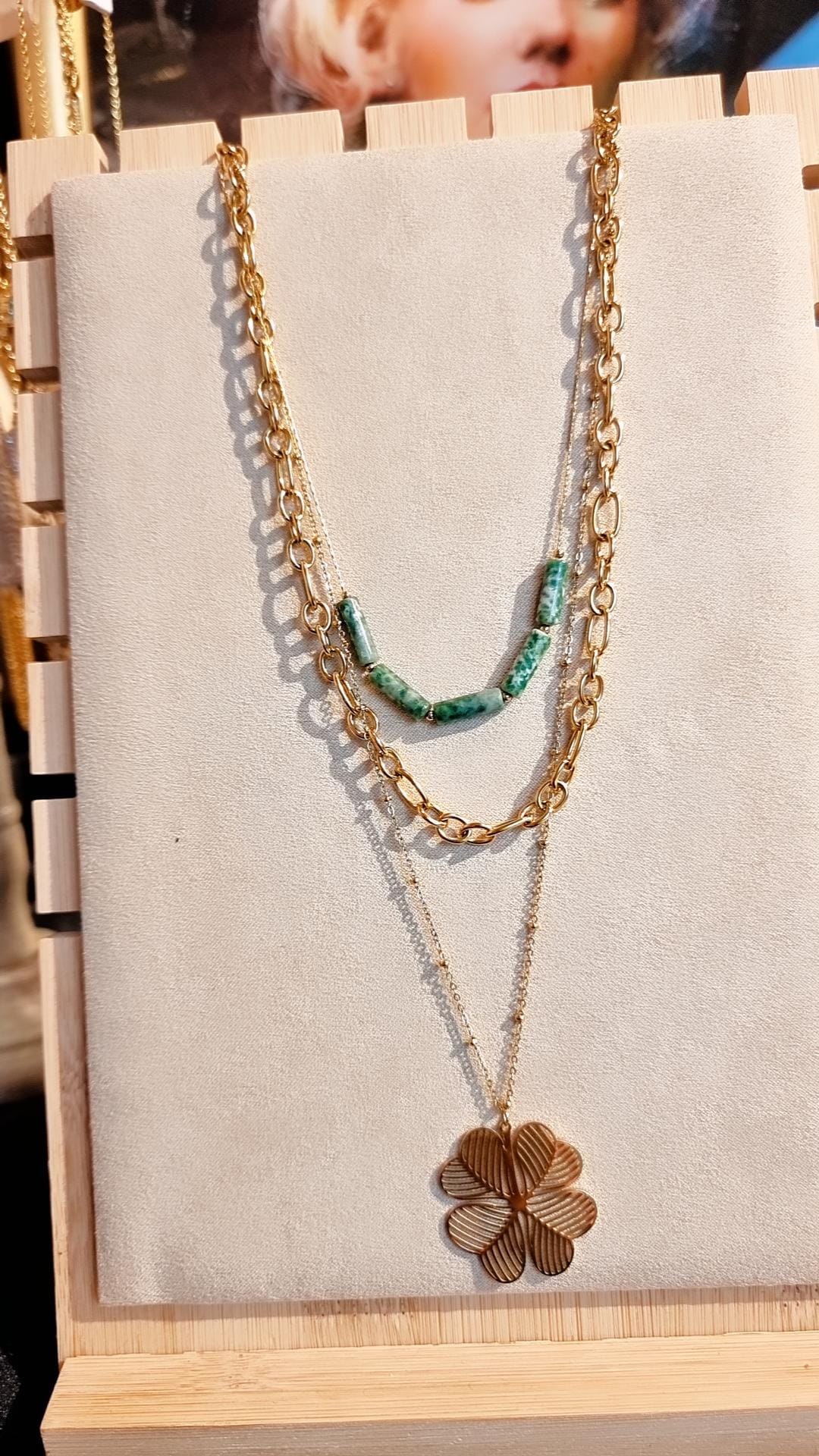 Sautoir/triple collier Trefle 4 feuilles