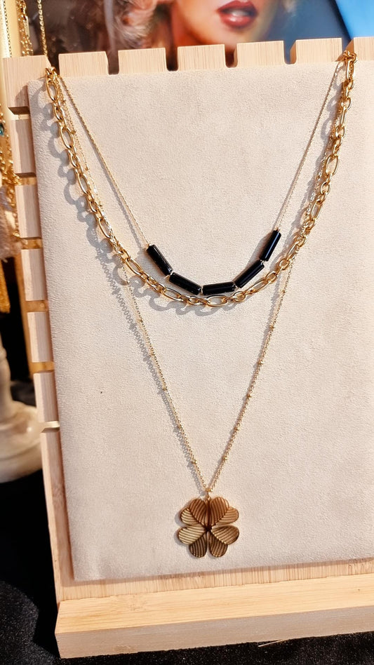 Sautoir/triple collier Trefle 4 feuilles